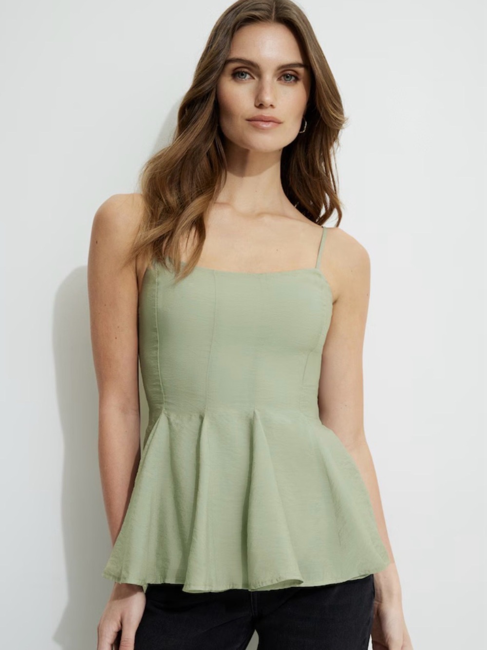Dynamite Sage Green Strapless Peplum Top